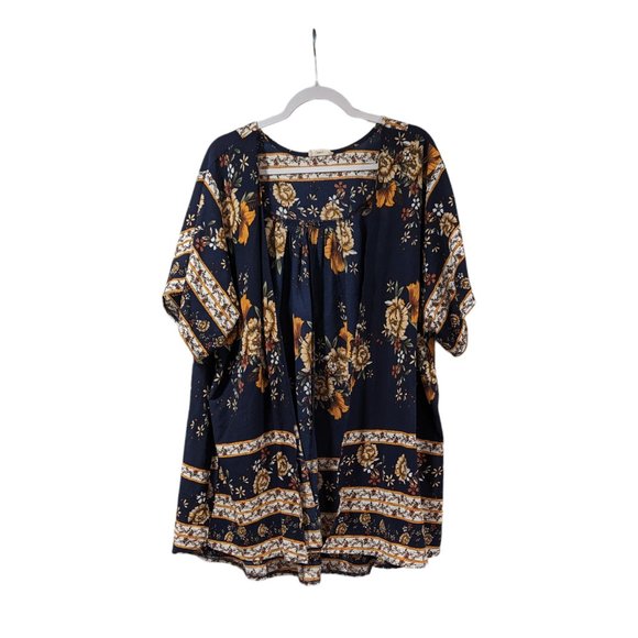 C.O.C. Navy Blue Women Floral Printed Open Short Wide Sleeve Cardigan Sz 2XL - Picture 1 of 7